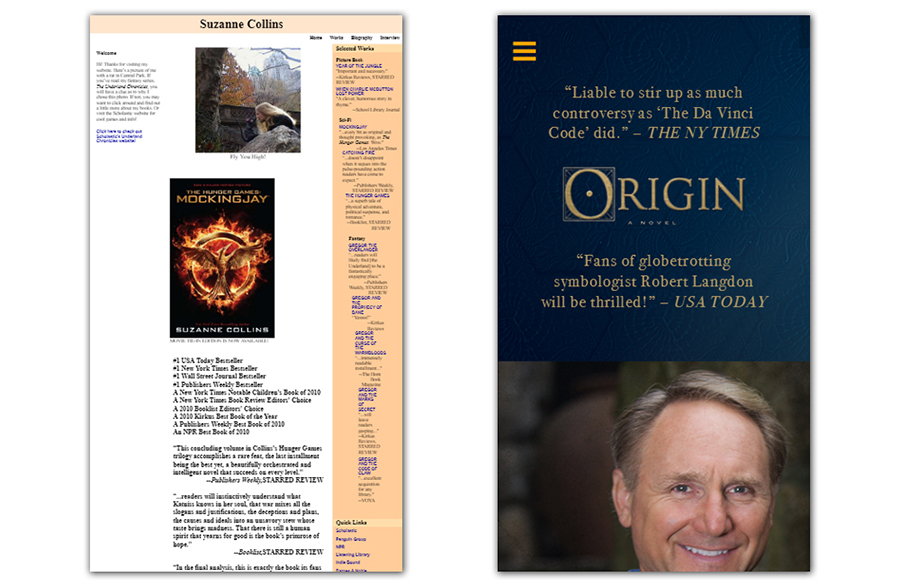 Dan Brown and Suzanne Collin’s Mobile Websites